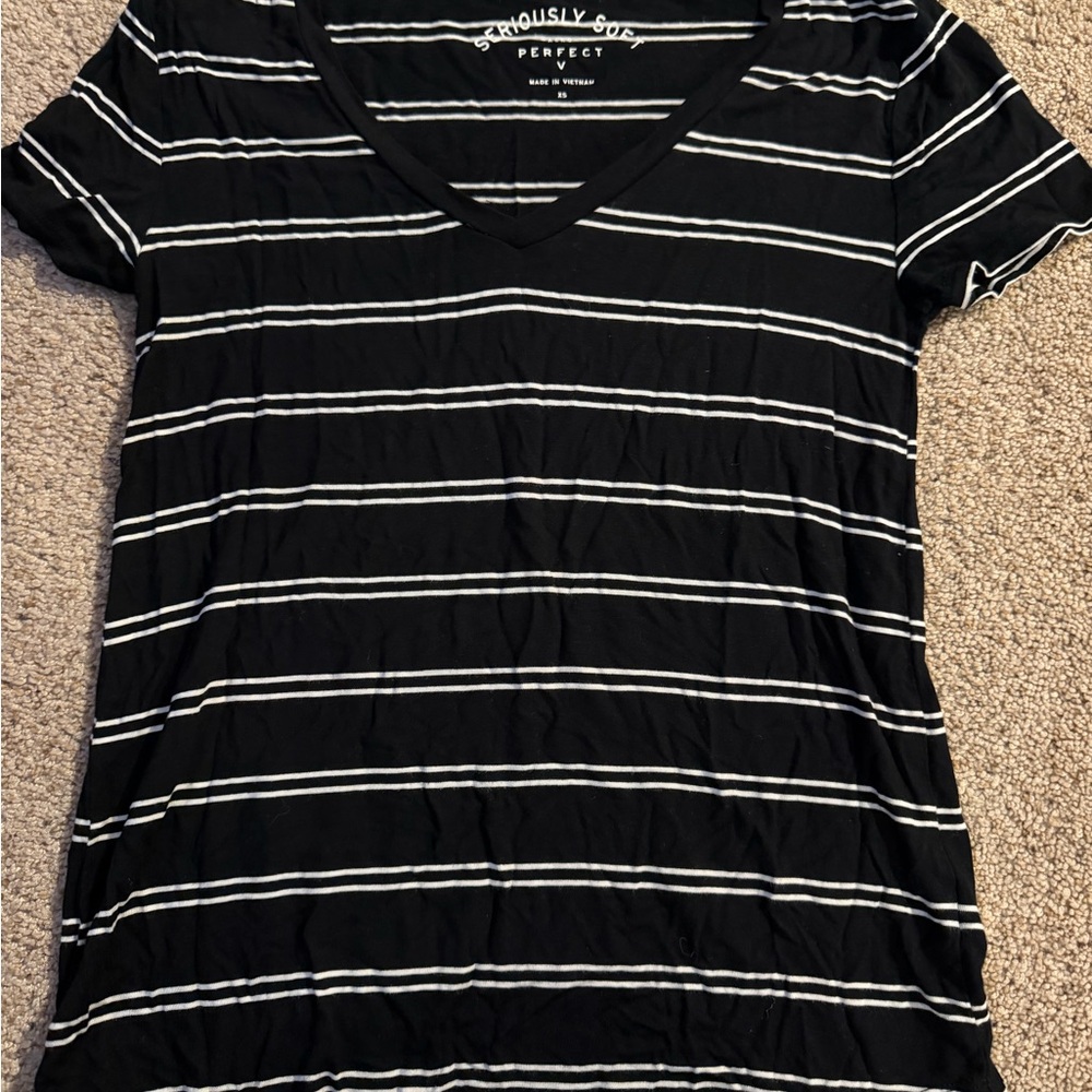 Black Striped V-Neck Top